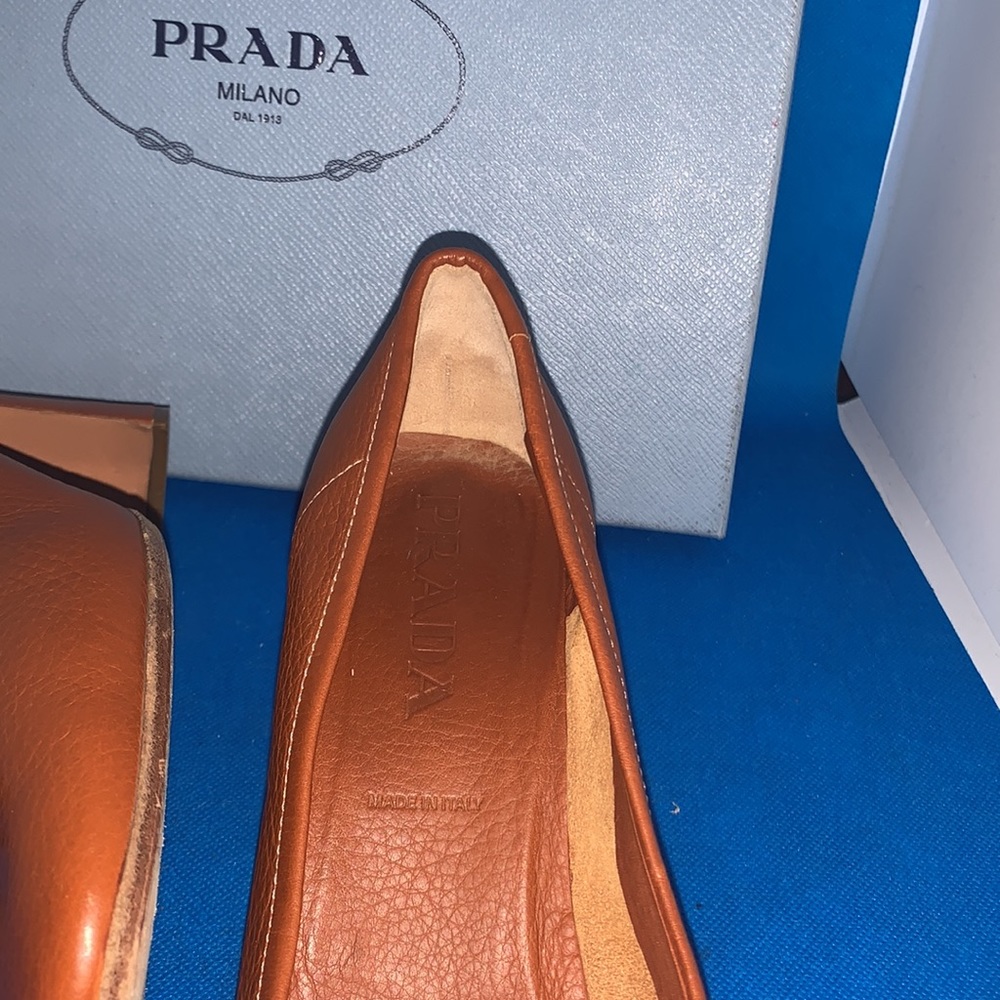 🔥PRADA Brown Leather heels  Women’s shoes 38 1/2 - Picture 4 of 8